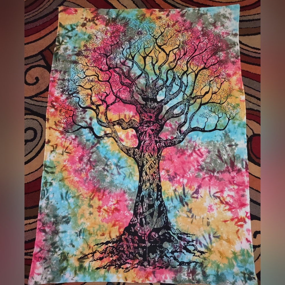 Colorful Ethnic Tree Art Wall Tapestry Bedspread Sofa Throw